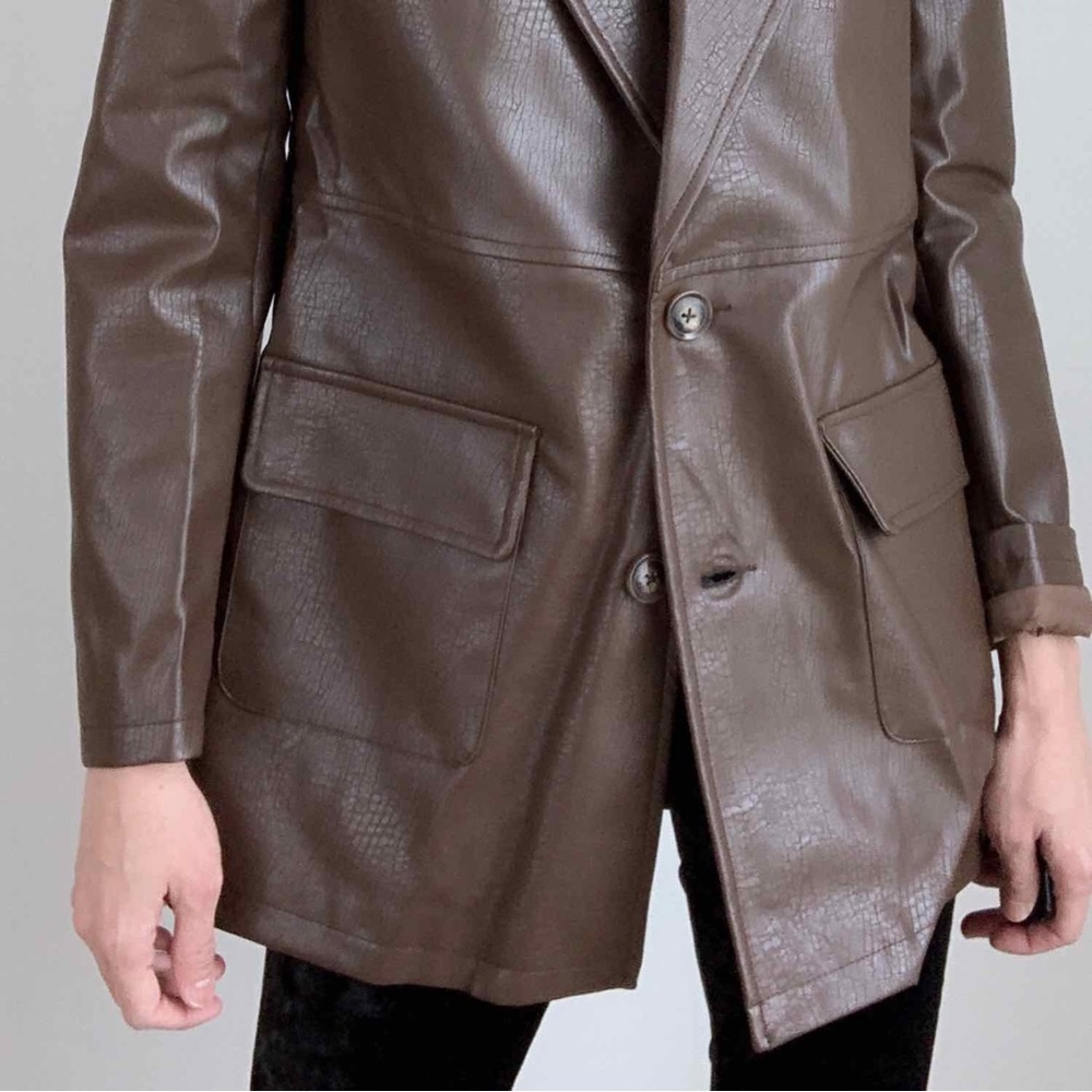 FRANKIE Faux leather Blazer Jacket s Dark Choco - Picture 7 of 10